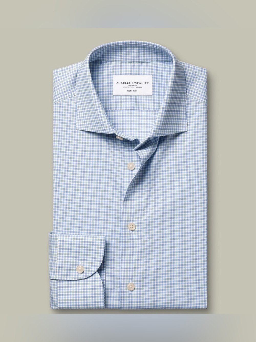 Charles Tyrwhitt Non-Iron Performance Shirt - Royal Blue & Green 17/37in 43/94cm